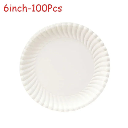 50/100Pcs 6inch Disposable Paper Plate Round Cake Dessert Snack Tray For Birthday Wedding Xmas BBQ Party Kids Painting Plates