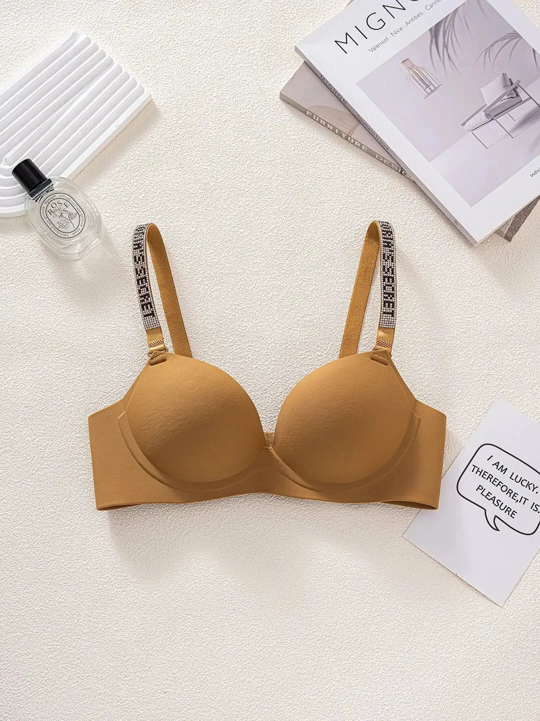 Wireless Letter Strap Bra Women's Summer Thin Comfortable Small Chest Gathered Look Big Sexy Anti-Sagging Exposed Bra