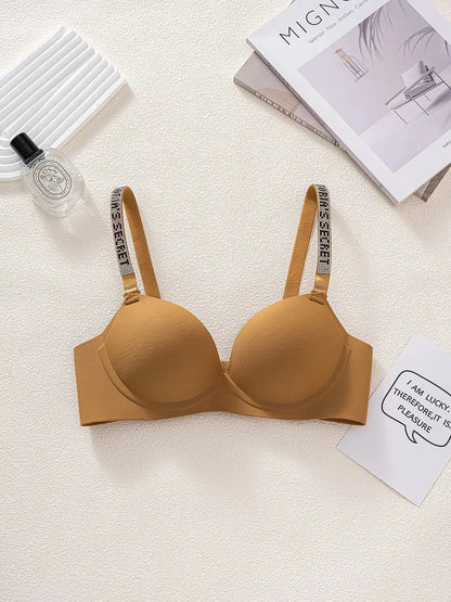 Wireless Letter Strap Bra Women's Summer Thin Comfortable Small Chest Gathered Look Big Sexy Anti-Sagging Exposed Bra