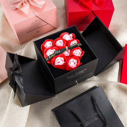 White Heart Zircon Pendant Necklace With Rose Bow Box 2025 Jewelry Set For Wife Friend Christmas Valentine Day Birthday Gifts