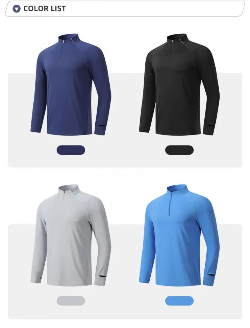 (S-2XL)Quick Dry Running T-shirt Men Zipper Stand Collar Sweatshirt Exercise Traning Fitness Tops Long Sleeve Sport Tee Shirt