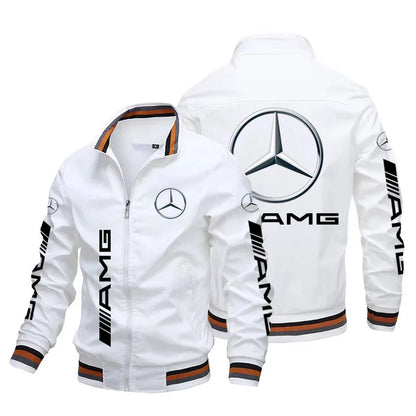 Spring and Autumn Jacket High-Quality Men's Stand Collar Sports Jacket Motorcycle Pilot Print Mercedes-Benz Workwear Motorcycle