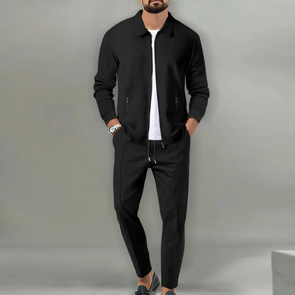 Autumnwinter men's casual blazer set new fashion Waffle baseball suit round neck pocket zipper long sleeve trousers two-piece se