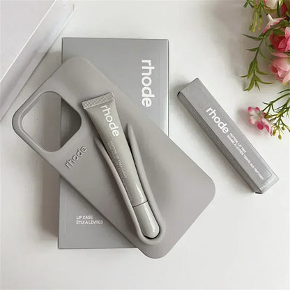With Box Lipstick Rhode Phone Case for iPhone 16 15 14 13 12 11 Pro Max Plus 16E Makeup Lip Gloss Holder Silicone Back Cover