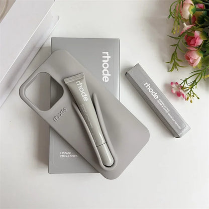 With Box Lipstick Rhode Phone Case for iPhone 16 15 14 13 12 11 Pro Max Plus 16E Makeup Lip Gloss Holder Silicone Back Cover
