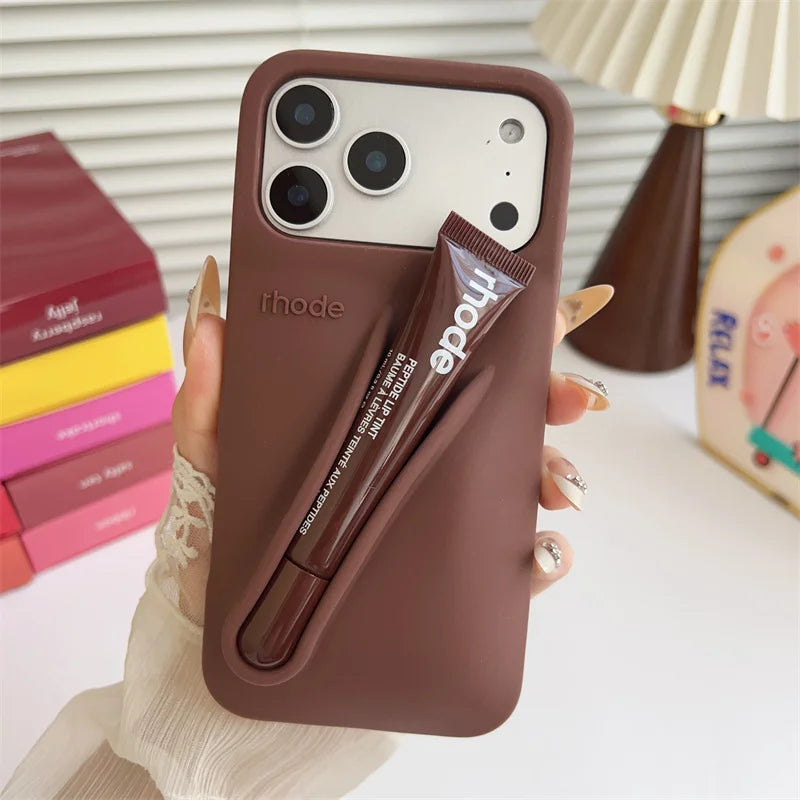 RHODE Phone Case for iPhone 17 Pro Max Air 16 15 14 13 12 11 Pro Max Plus Soft Silicone With Box Lipstick Holder Bumper Cases