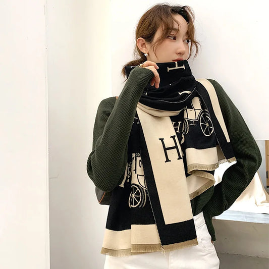 Thickened Cashmere-Like Scarf Women's Versatile Air-Conditioned Room Warmth Fashionable Casual Style All-Season Scarf
