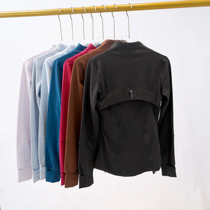 Yoga clothing, slim-fitting women's sports spring jacket, breathable quick-dry sports pure color jacket, female tight-fitting