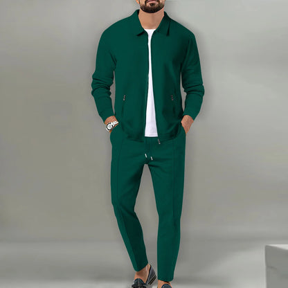Autumnwinter men's casual blazer set new fashion Waffle baseball suit round neck pocket zipper long sleeve trousers two-piece se