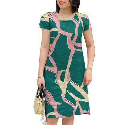 ZANZEA Summer Short Sleeve Dress Women Knee-length O Neck Casual 2024 OL Work Printing Party Vestidos Holiday Elegant Sundress