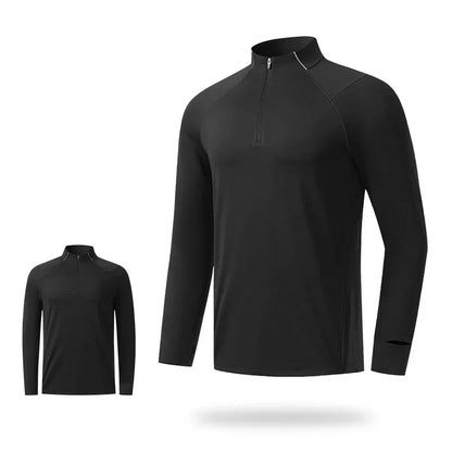 (S-2XL)Quick Dry Running T-shirt Men Zipper Stand Collar Sweatshirt Exercise Traning Fitness Tops Long Sleeve Sport Tee Shirt