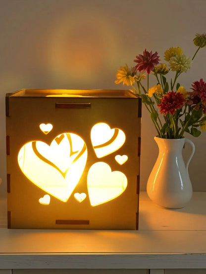 Romantic Ambient Light, Love - Heart Shaped Hollow - Out Wooden Night Light, Warm Decor, Romantic "Heart" Choice