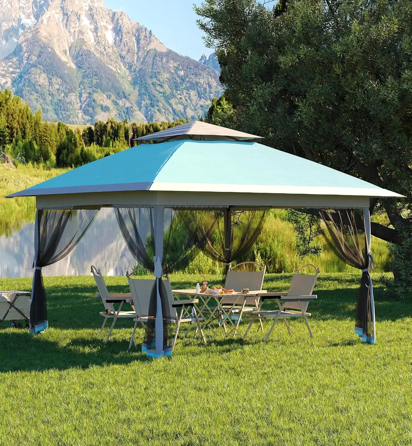 13x13FT Pop Up Gazebo, Canopy Tent with Mosquito Netting, Outdoor Patio Gazebo, Backyard Tent for Party Wedding Outdoor Dining