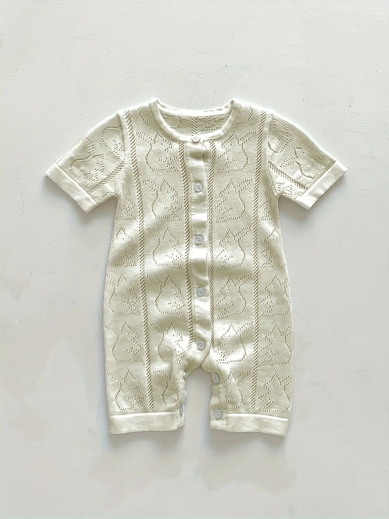 Spring and Autum Korean Style New Girls' Heart Long-Sleeved Jumpsuit Newborn Single-Breasted Cover-Up Crawling Suit Jumpsuit