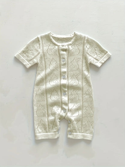 Spring and Autum Korean Style New Girls' Heart Long-Sleeved Jumpsuit Newborn Single-Breasted Cover-Up Crawling Suit Jumpsuit