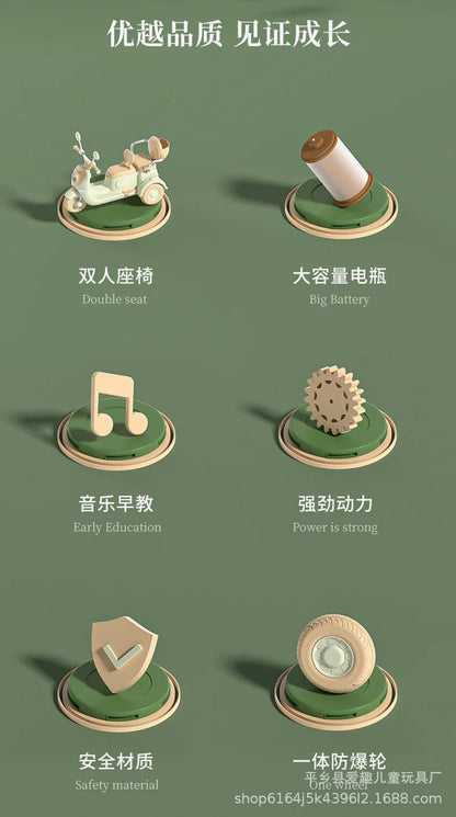 12V 4.5AH Remote Control New Baby's Two-Person Three-Wheel Electric Toy Children's Motorcycle With Double Seat