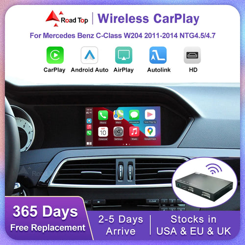 Road Top Wireless CarPlay for Mercedes Benz C Class W204 NTG4.5/4.7 2011-2014 Android Auto Mirror Link AirPlay Car Play