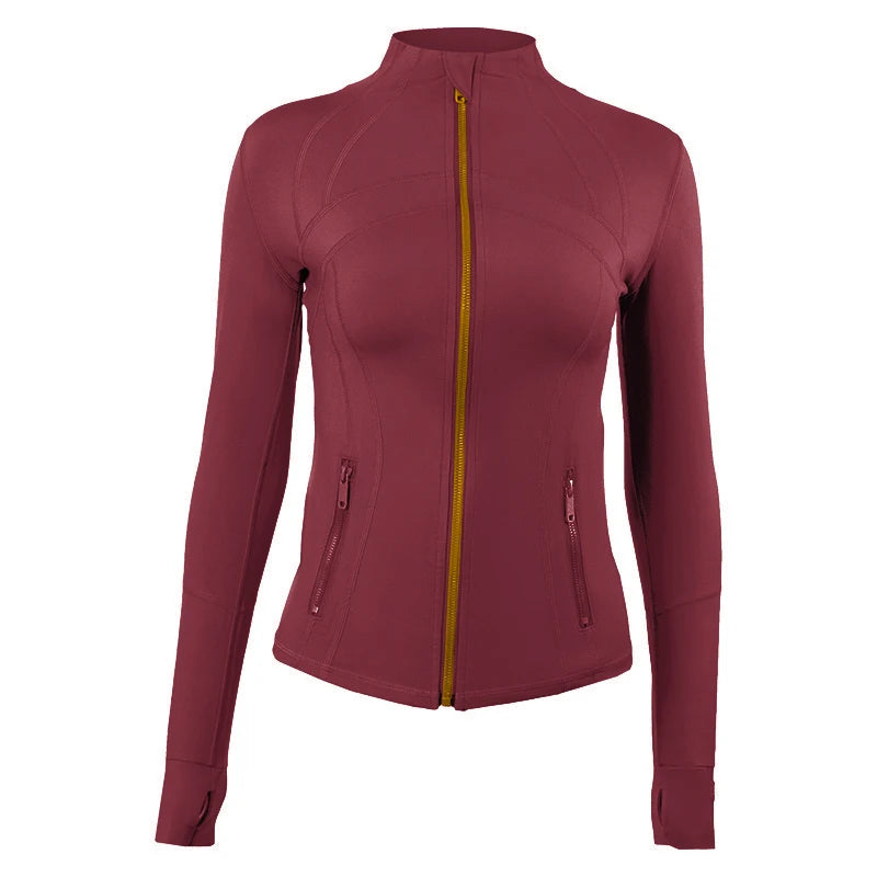 Yoga clothing, slim-fitting women's sports spring jacket, breathable quick-dry sports pure color jacket, female tight-fitting