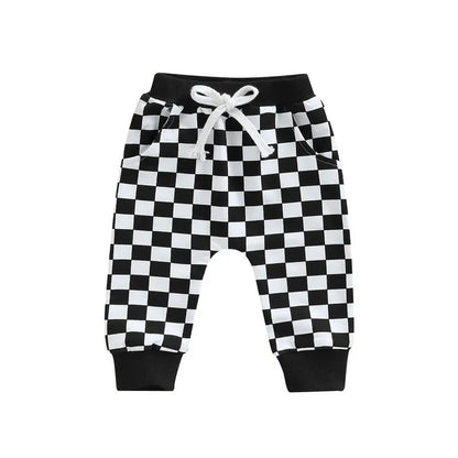 Toddler Casual Pants Baby Girl Boy Clothes Spring Autumn Fashion Checkerboard Printed Tie-up Mid-waist Trousers with Pockets