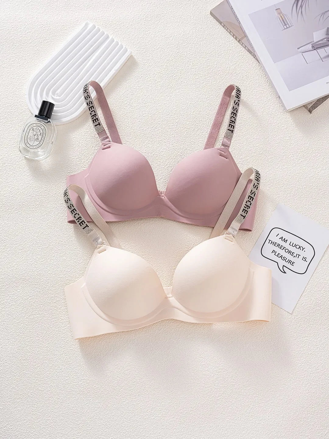 Wireless Letter Strap Bra Women's Summer Thin Comfortable Small Chest Gathered Look Big Sexy Anti-Sagging Exposed Bra
