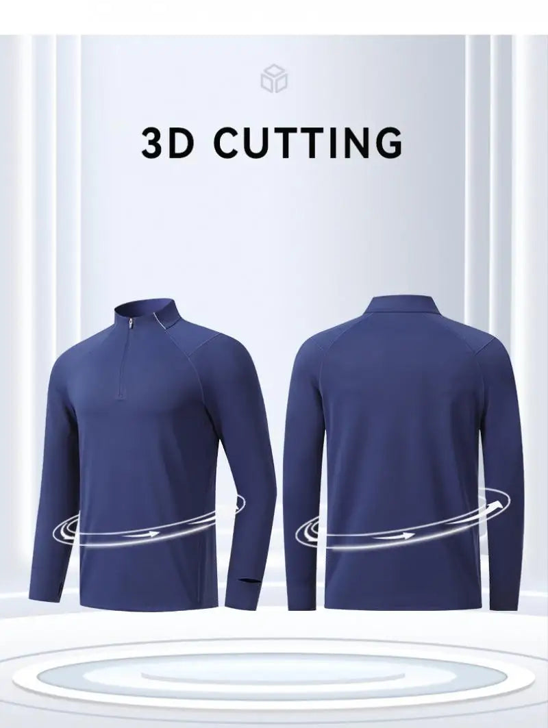 (S-2XL)Quick Dry Running T-shirt Men Zipper Stand Collar Sweatshirt Exercise Traning Fitness Tops Long Sleeve Sport Tee Shirt