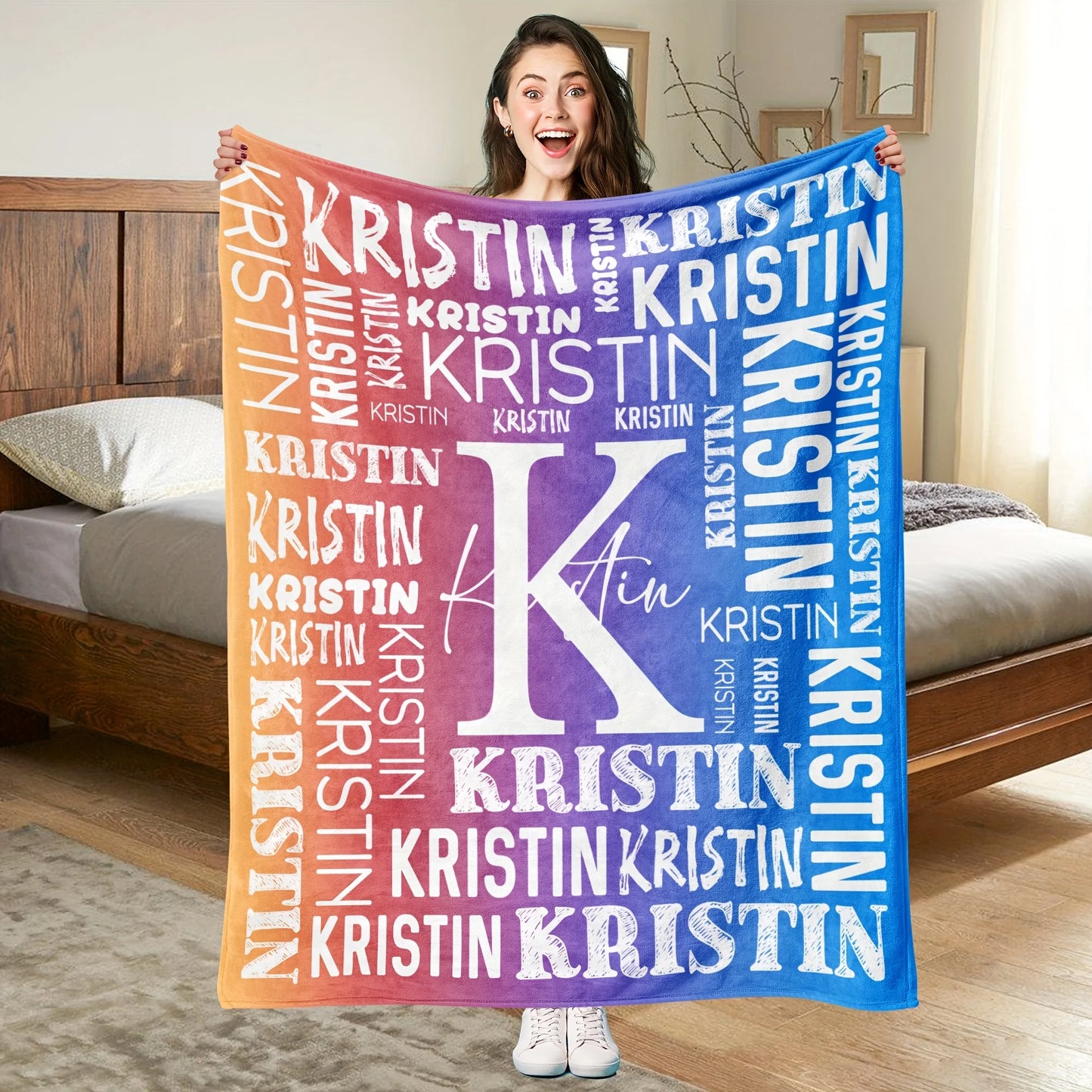 1pc Soft fleece custom name flannel throw blanket | Personalized for son or daughter, vintage style custom gift