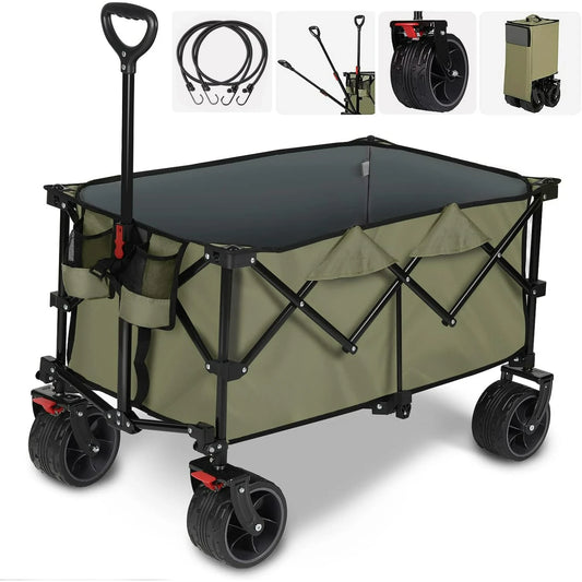 220L Collapsible Foldable Wagon with 330lbs Weight Capacity, Heavy Duty Folding Utility Garden Cart