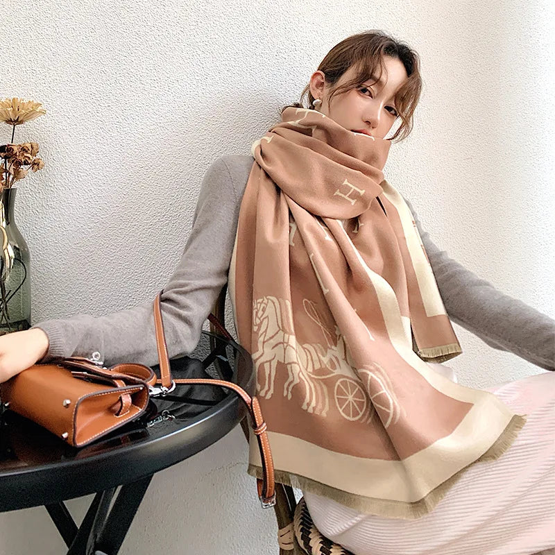 Thickened Cashmere-Like Scarf Women's Versatile Air-Conditioned Room Warmth Fashionable Casual Style All-Season Scarf