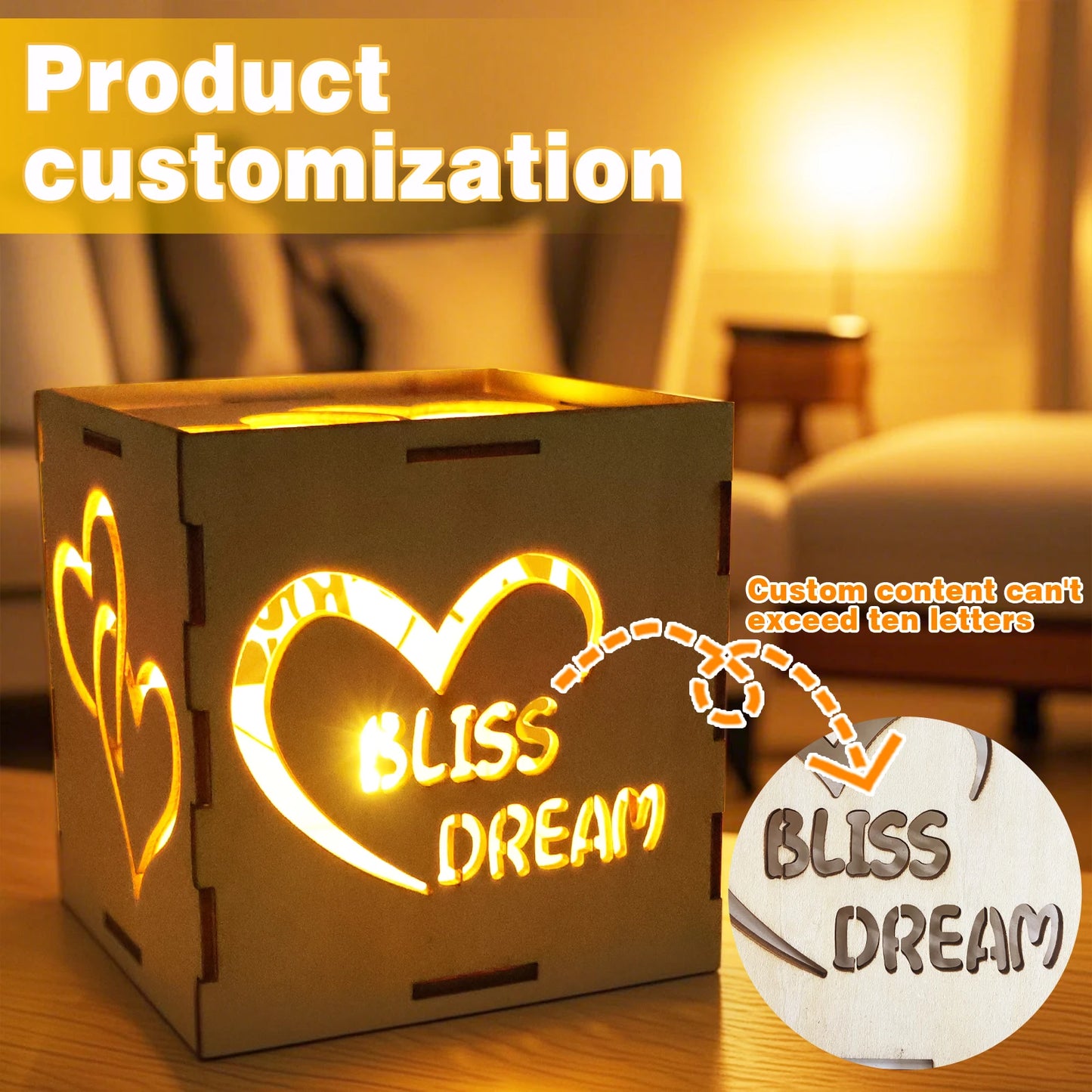 Romantic Ambient Light, Love - Heart Shaped Hollow - Out Wooden Night Light, Warm Decor, Romantic "Heart" Choice