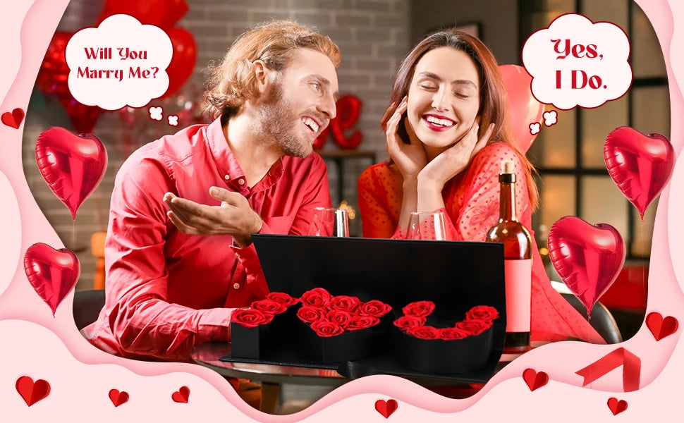 16Pcs Forever Rose I Love You Box Eternal Rose Preserved Flowers for Valentine's Day Birthday Gifts for Her Silk Simulated Roses