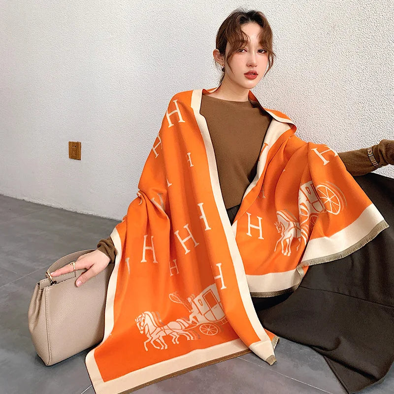 Thickened Cashmere-Like Scarf Women's Versatile Air-Conditioned Room Warmth Fashionable Casual Style All-Season Scarf
