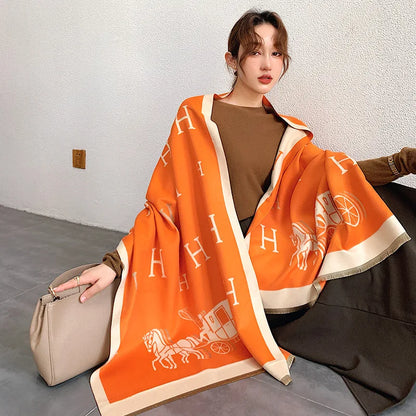 Thickened Cashmere-Like Scarf Women's Versatile Air-Conditioned Room Warmth Fashionable Casual Style All-Season Scarf