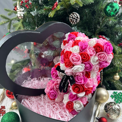 25cm Artificial Teddy Rose Flower Bear with Box Romantic Valentines Day Gift Girlfriend Women Anniversary Wedding Party Supplies
