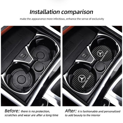 2Pcs Car Emblem Cup Trough Mat Carbon Fiber Leather Cup Pad For Mercedes Benz AMG W177 W176 X166 X167 C257 C218 X253 C118 C117