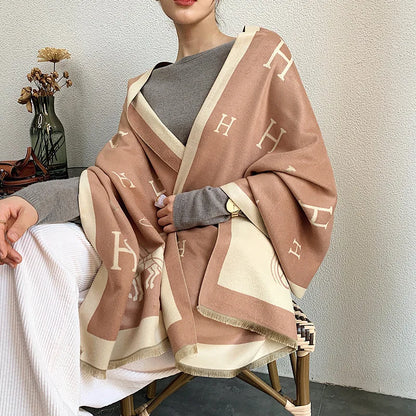 Thickened Cashmere-Like Scarf Women's Versatile Air-Conditioned Room Warmth Fashionable Casual Style All-Season Scarf