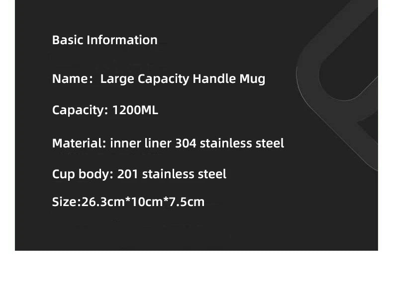 1200ML Large Capacity Car Insulated Mug With Handle And Straw For Honda Civic FIT CRV Stainless Steel Office Home Thermal Cup