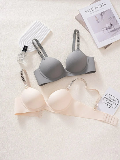 Wireless Letter Strap Bra Women's Summer Thin Comfortable Small Chest Gathered Look Big Sexy Anti-Sagging Exposed Bra