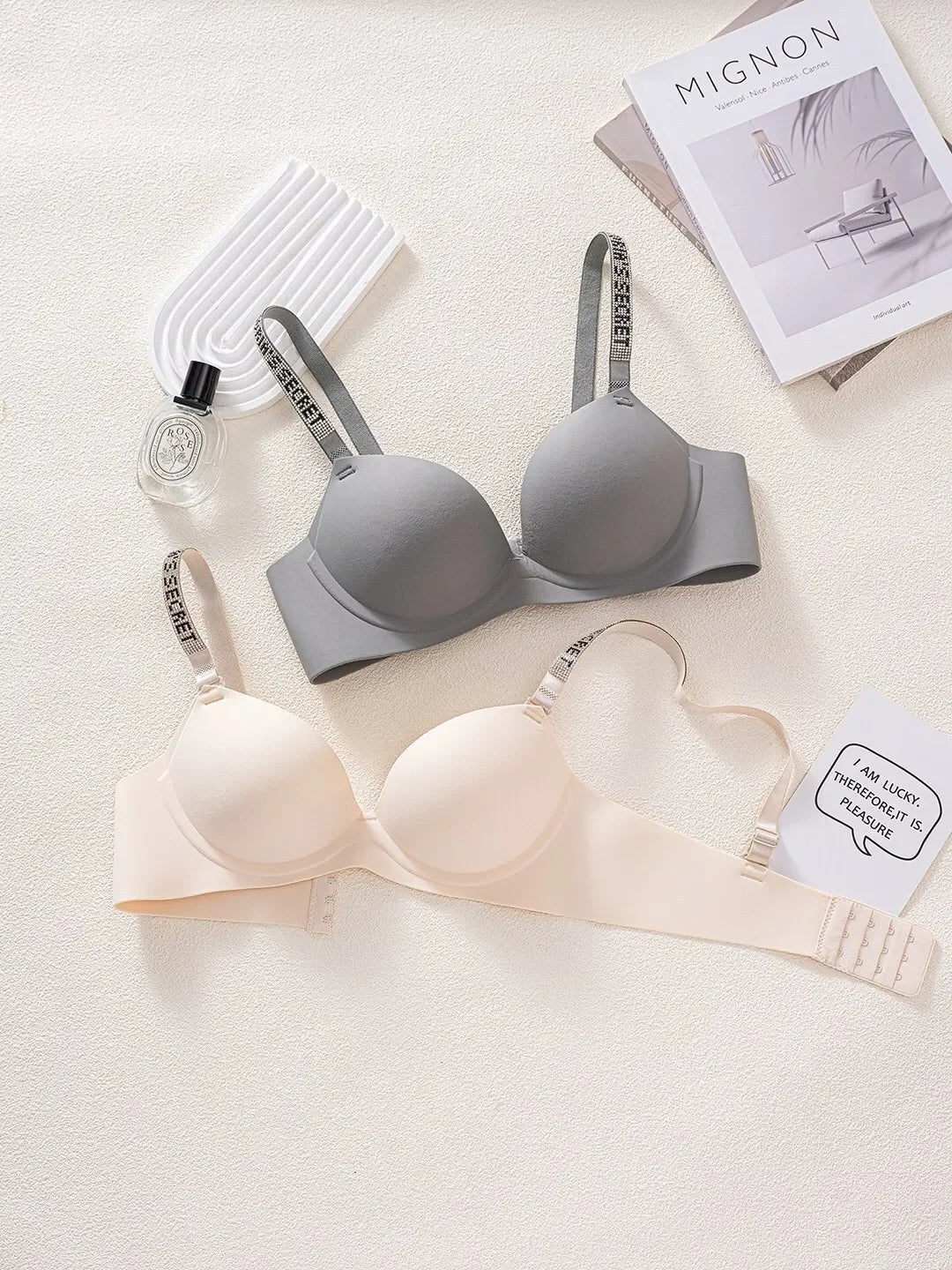 Wireless Letter Strap Bra Women's Summer Thin Comfortable Small Chest Gathered Look Big Sexy Anti-Sagging Exposed Bra
