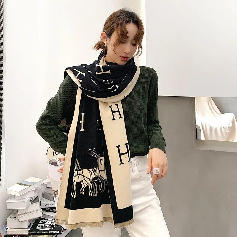 Thickened Cashmere-Like Scarf Women's Versatile Air-Conditioned Room Warmth Fashionable Casual Style All-Season Scarf