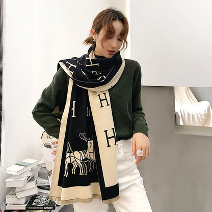 Thickened Cashmere-Like Scarf Women's Versatile Air-Conditioned Room Warmth Fashionable Casual Style All-Season Scarf