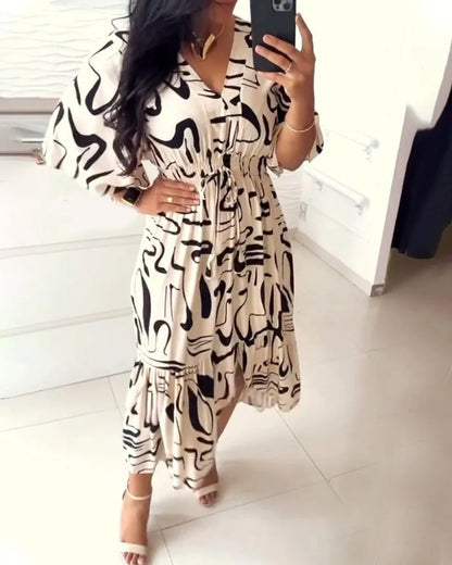 Boho Spring Summer Cotton Long Dress Printed Elegant Women Dresses Elastic Waist Vestidos Female Casual Half Sleeve A-line Dress