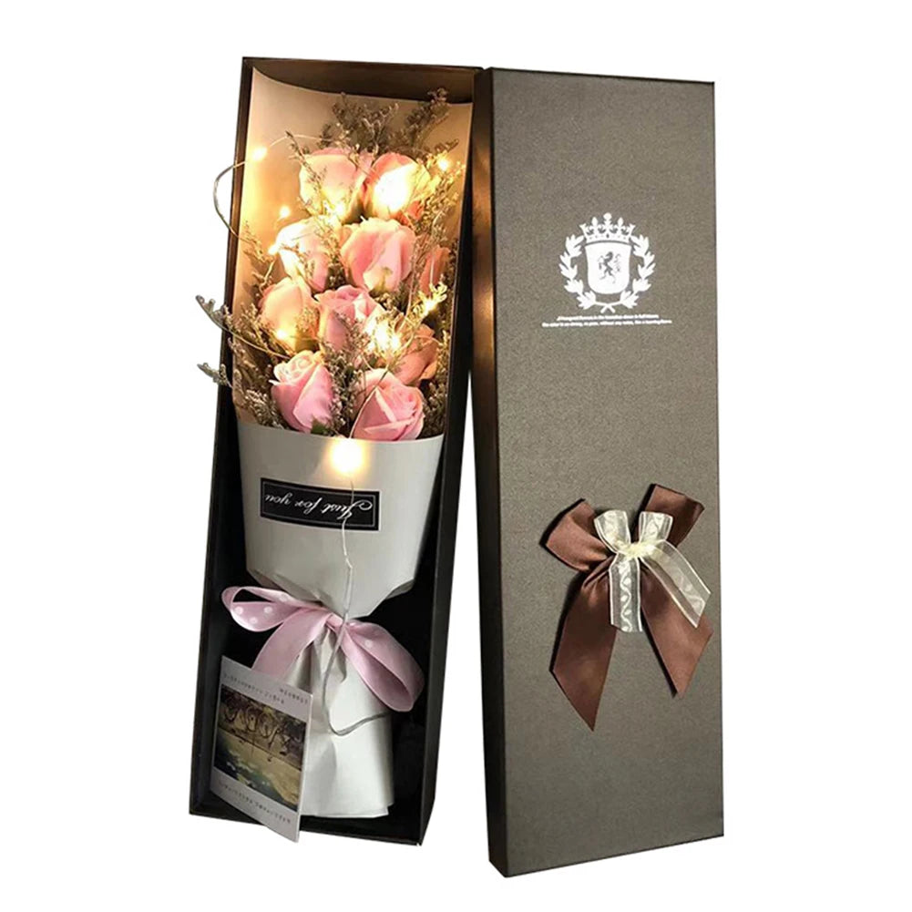 1Pc Creative Valentine's Day Mother's Day Birthday Party Rose Flower Gifts Handmade 11 Rose Soap Bouquet Little Bear Gift Box