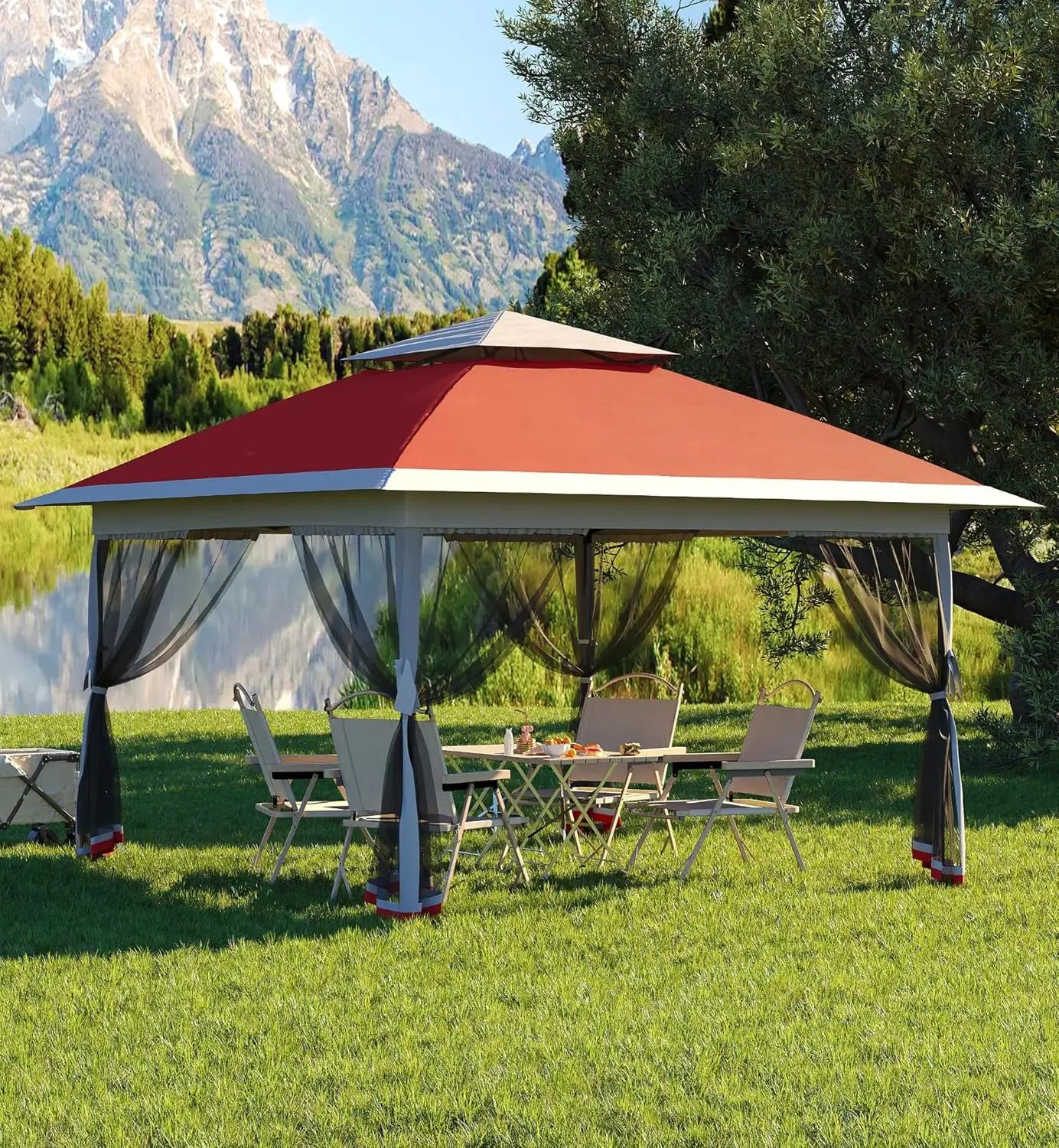13x13FT Pop Up Gazebo, Canopy Tent with Mosquito Netting, Outdoor Patio Gazebo, Backyard Tent for Party Wedding Outdoor Dining