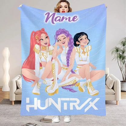 1PC Custom Name K-Pop Demon Hunters Blanket Girls Boys Plush Throw Blanket Novelty Warm Blanket All Season Gift