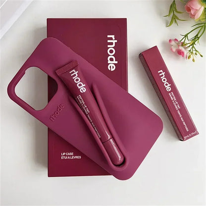 With Box Lipstick Rhode Phone Case for iPhone 16 15 14 13 12 11 Pro Max Plus 16E Makeup Lip Gloss Holder Silicone Back Cover