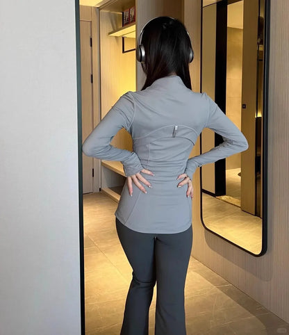Yoga clothing, slim-fitting women's sports spring jacket, breathable quick-dry sports pure color jacket, female tight-fitting
