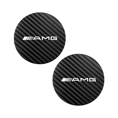 2Pcs Car Emblem Cup Trough Mat Carbon Fiber Leather Cup Pad For Mercedes Benz AMG W177 W176 X166 X167 C257 C218 X253 C118 C117