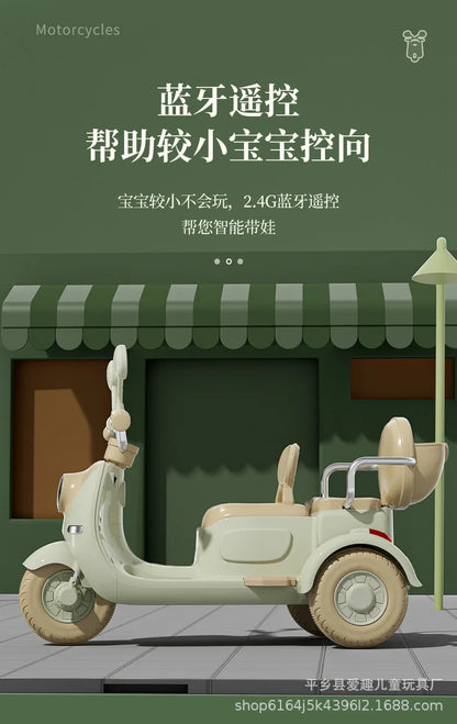 12V 4.5AH Remote Control New Baby's Two-Person Three-Wheel Electric Toy Children's Motorcycle With Double Seat