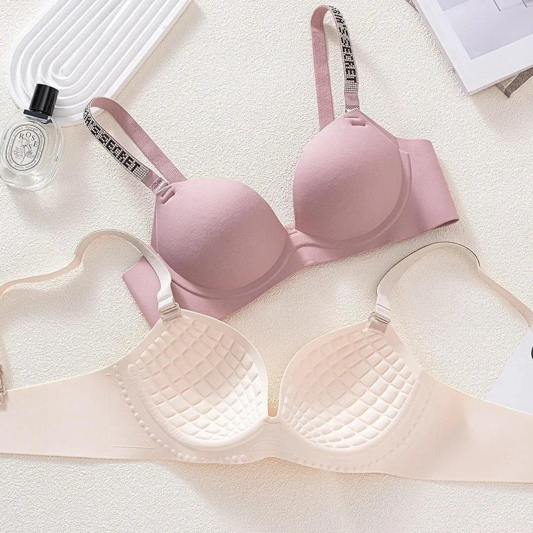 Wireless Letter Strap Bra Women's Summer Thin Comfortable Small Chest Gathered Look Big Sexy Anti-Sagging Exposed Bra
