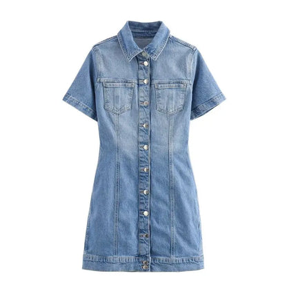 Summer 2024 Women's Denim  Dr ort Skirt Versatile Slimming Commute Sle  Collar Other Material 00%